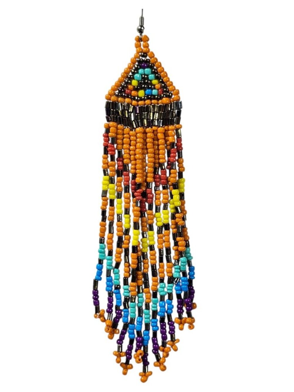 Handmade Native-Inspired Beaded Dangle Earrings Multicolor Fringe Boho Festival - Picture 3 of 8